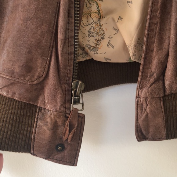 Vintage Genuine Leather Jacket with Map Lining - Global Identity - Small/Medium - Picture 4 of 5